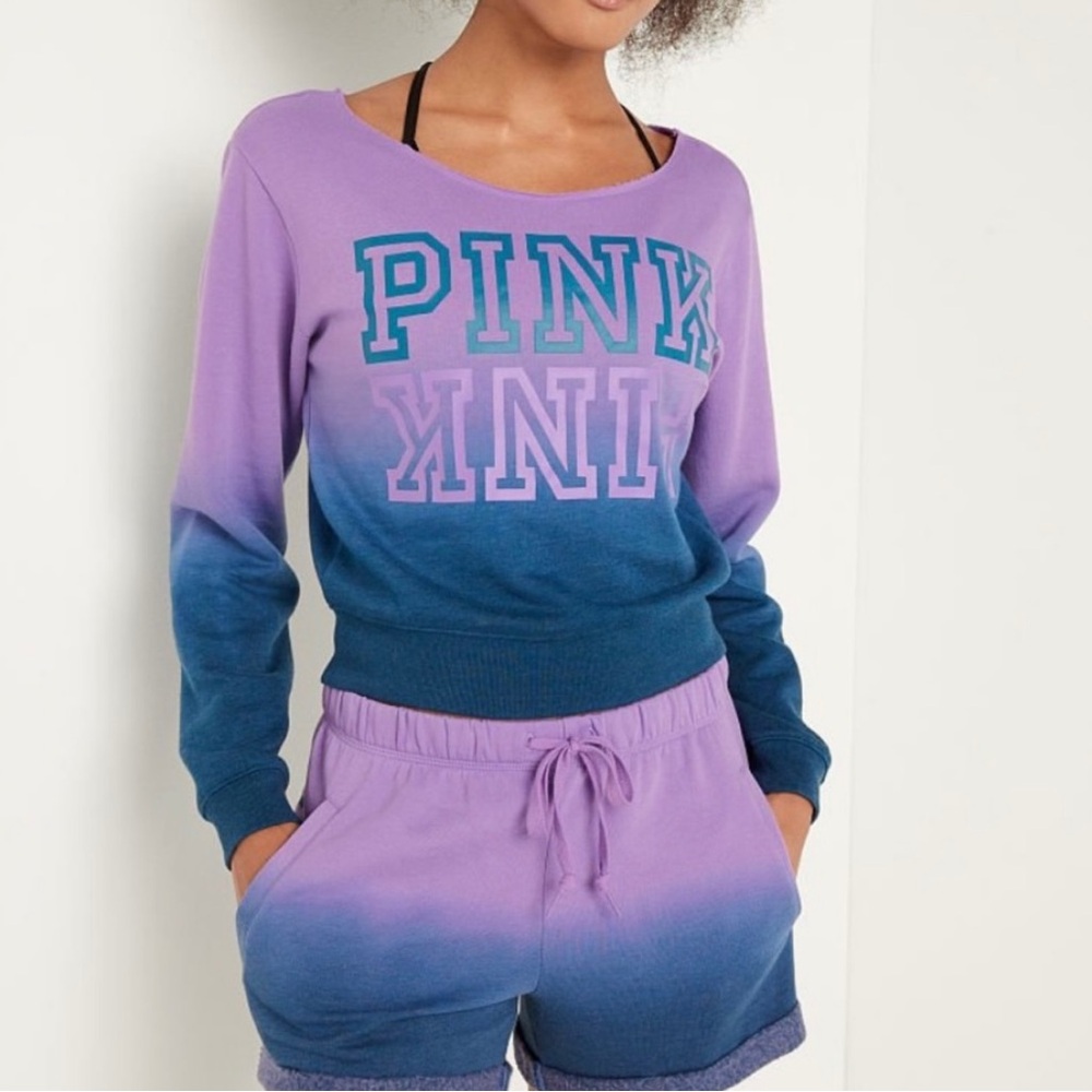VICTORIA’S SECRET PINK | Everyday Lounge shorts & sweatshirt SET dip dye ombre